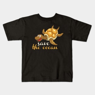 Save The Ocean Keep The Sea Plastic Free Turtle Scene Kids T-Shirt